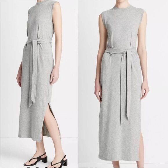 Vince NWT Cotton Knit Midi Dress in Heather Gray Size XL - Picture 1 of 4